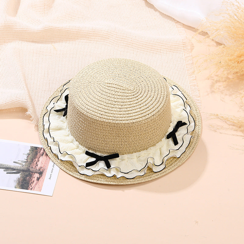 Summer Double-Layer Lace Wide-Brim Straw Hat for Kids