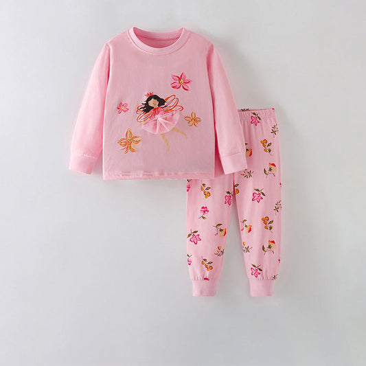 Girls' Floral Long Sleeve Pajama Set Cotton Cute Home Wear