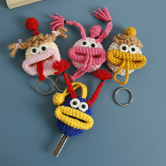Cute Cartoon Hand-Woven Keychain Pouch - Creative Key Cover