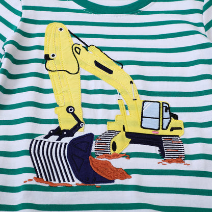Embroidered Excavator Long Sleeve T-Shirt for Boys