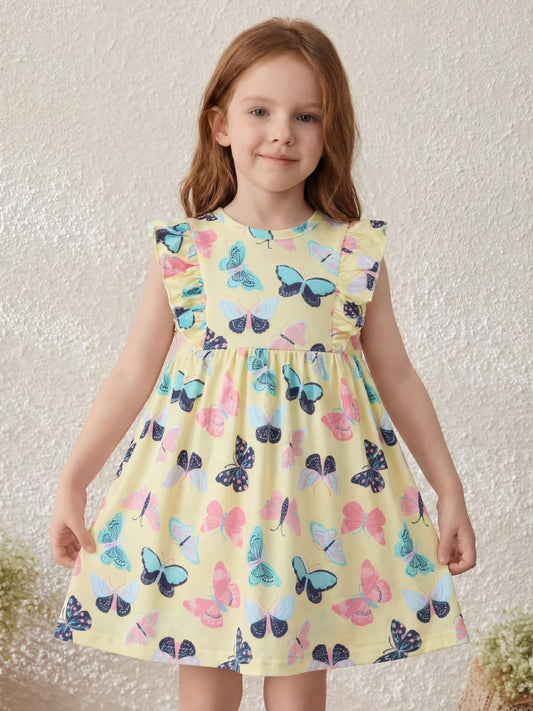 Summer Cartoon A-Line Dress for Girls in Bright Yellow
