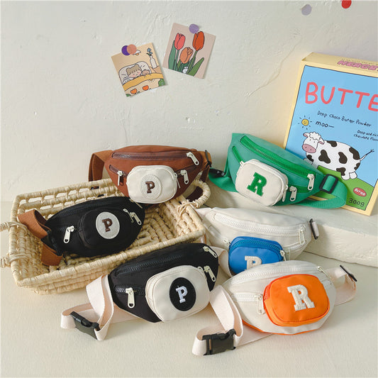 Kids Color Block Letter Crossbody Bag Stylish Casual Fanny Pack