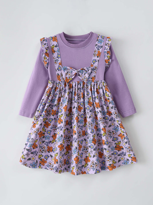 Girls' Long Sleeve Princess Dress with Bowknot, Cotton Fabric