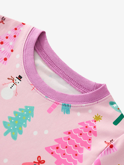 Cartoon Christmas Tree Print Milk Silk Pajama Set for Kids