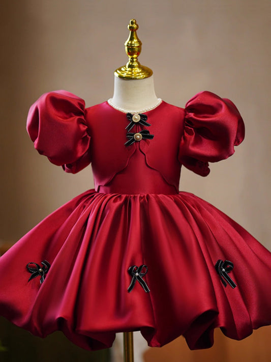 Red Princess Dress for Toddler Girls with Puff Sleeves