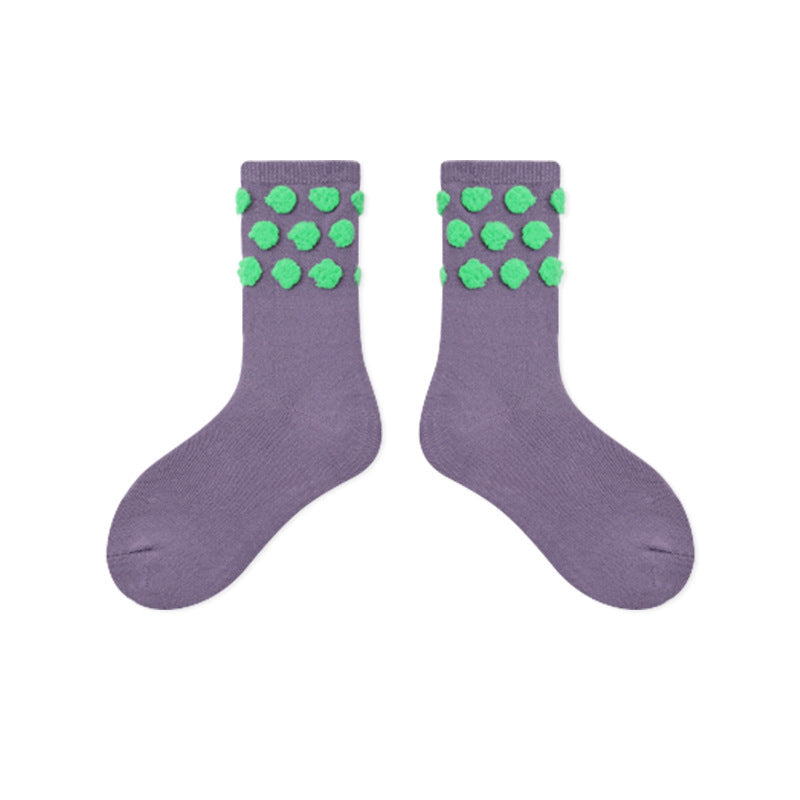Kids Plush Polka Dot Mid Calf Socks Breathable