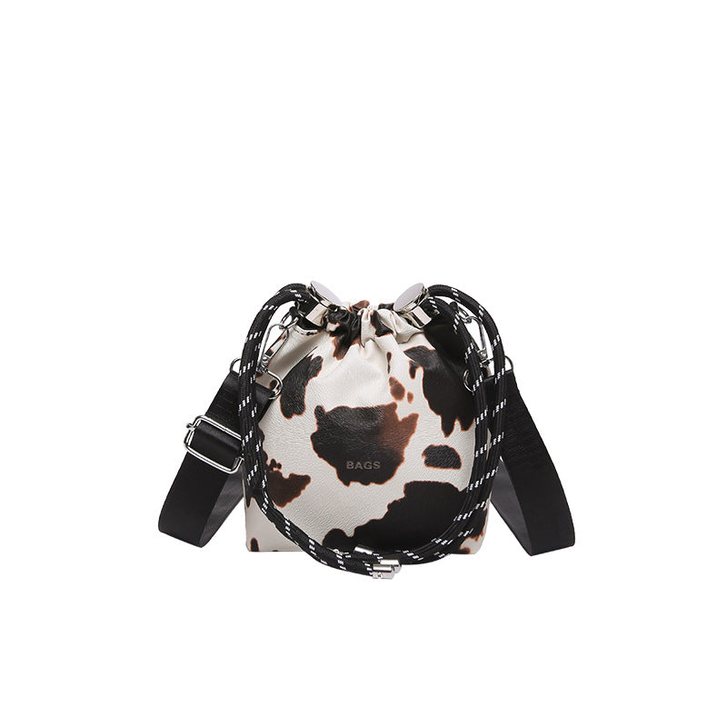 Trendy Drawstring Bucket Bag Leopard Print Mini Shoulder Bag