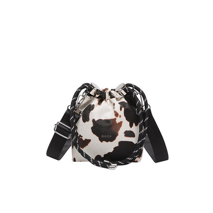 Trendy Drawstring Bucket Bag Leopard Print Mini Shoulder Bag
