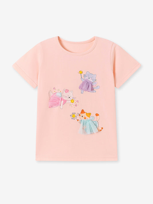 Cartoon Animal Summer T-Shirt for Girls Soft Cotton Top