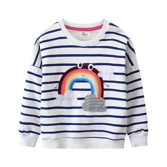 Girls Embroidered Sweatshirt Set with Long Pants