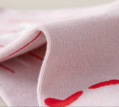 Red Floral Pattern Mid-Calf Cotton Socks for Kids
