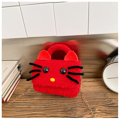 Cute Plush Red Children’s Handbag with Bow Design