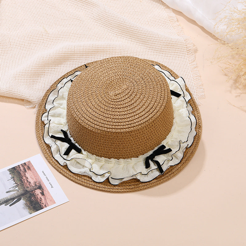 Summer Double-Layer Lace Wide-Brim Straw Hat for Kids