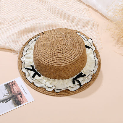 Summer Double-Layer Lace Wide-Brim Straw Hat for Kids