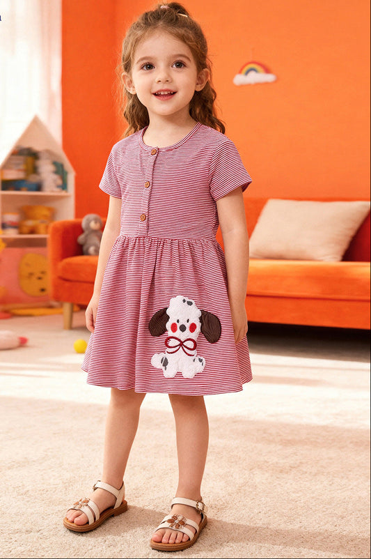 Adorable Dog Print Cotton Summer Dress for Girls