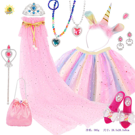 Princess Dress Up Set with Cloak, Tulle Skirt, Magic Wand, and Crown