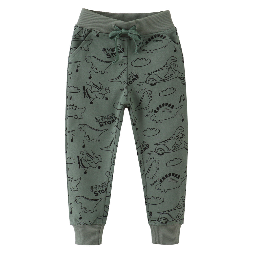 Boy's Dinosaur Print Cotton Sweatpants Trendy Casual Pants