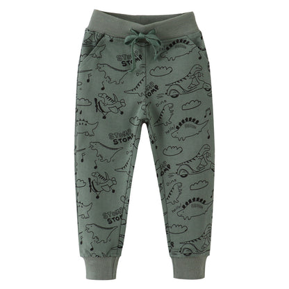 Boy's Dinosaur Print Cotton Sweatpants Trendy Casual Pants
