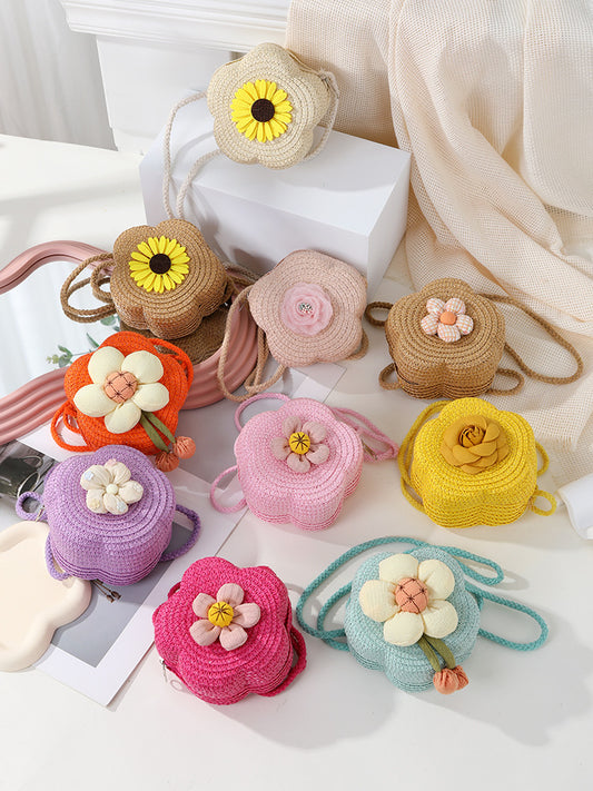 Woven Flower Beach Bag Mini Crossbody Purse