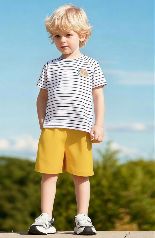 Cartoon Striped Boys' Summer Outfit Cotton Two-Piece Set