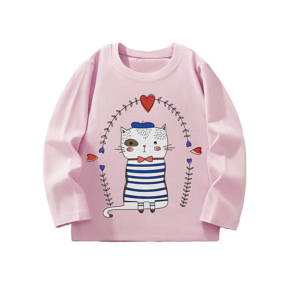 Animal Print Long Sleeve Cotton T-Shirt for Girls