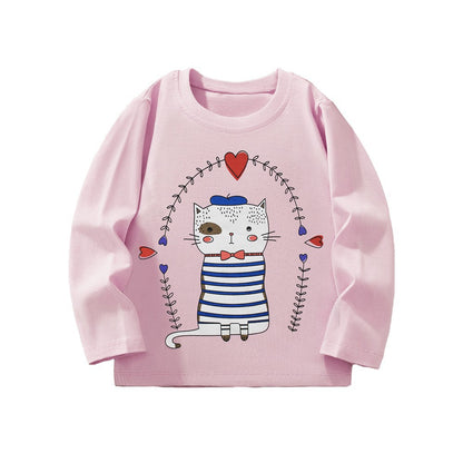 Animal Print Long Sleeve Cotton T-Shirt for Girls