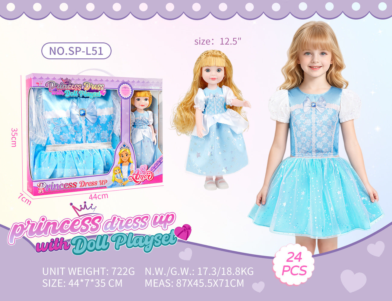 Princess Doll Dress-Up Playset - 32cm Rubber Doll Toy