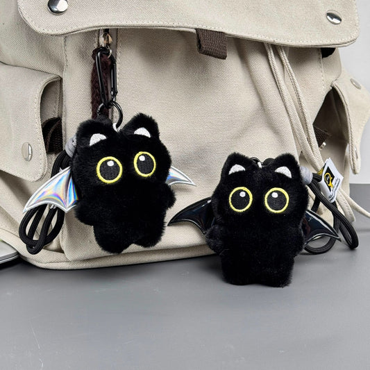 Ghost Wings Black Cat Plush Keychain Cute Bag Charm