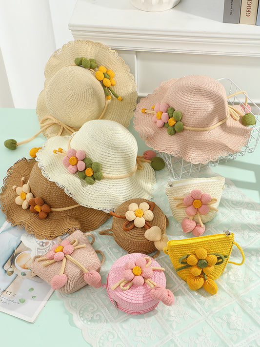Cute Woven Sun Hat and Bag Set for Kids