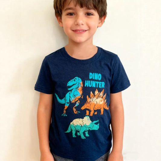 Kids Dinosaur Graphic Summer T-Shirt Breathable Cotton Tee