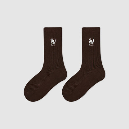 Kids Mid Calf Animal Embroidered Cotton Socks