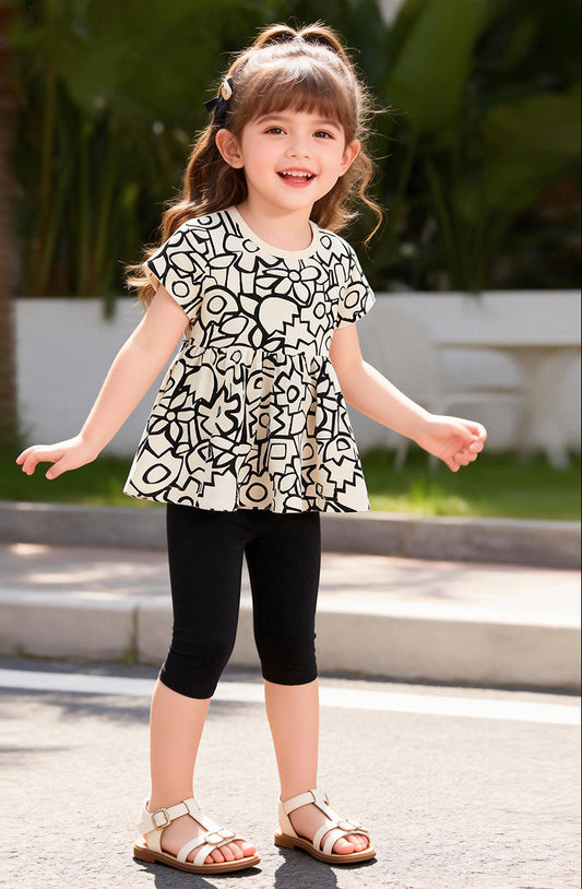 Girl's Cotton Two-Piece Set Trendy Casual Outfit