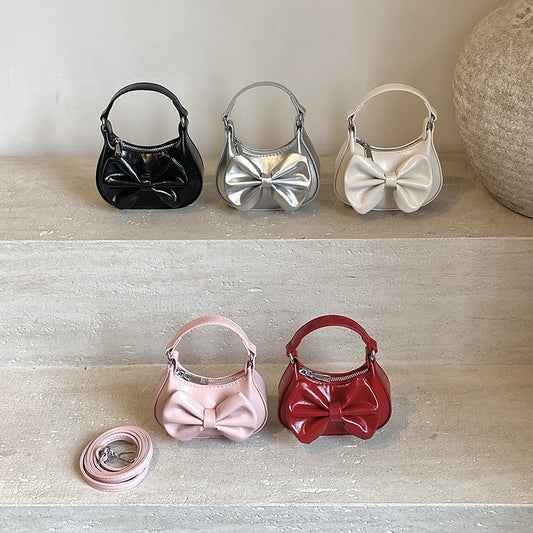 Children's Solid Color Handbag With Bow Design