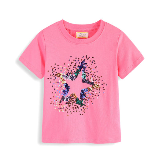 Embroidered Star Short Sleeve T-Shirt for Girls