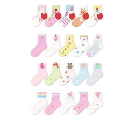 Kids Cotton Socks Cute Bunny Grid Breathable Mesh
