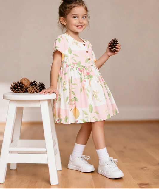 Girls' Cotton Princess Dress With Cartoon Design