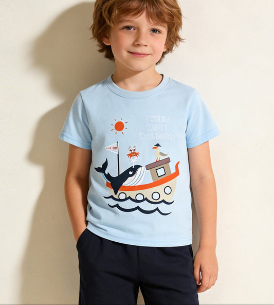 Cartoon Whale Print Short Sleeve T-Shirt for Kids