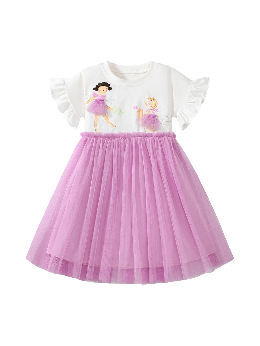 Cute Princess Dress for Girls Summer Short Sleeve Tulle Dress