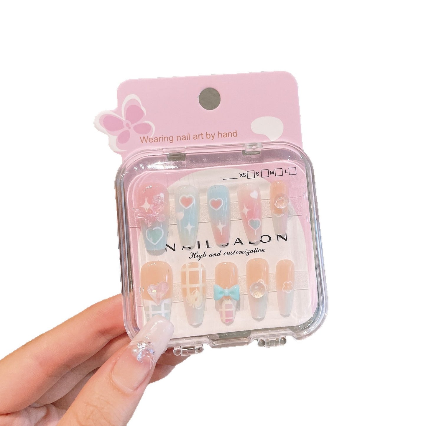 Cute Cartoon Long Nail Stickers with Heart Bow for Kids