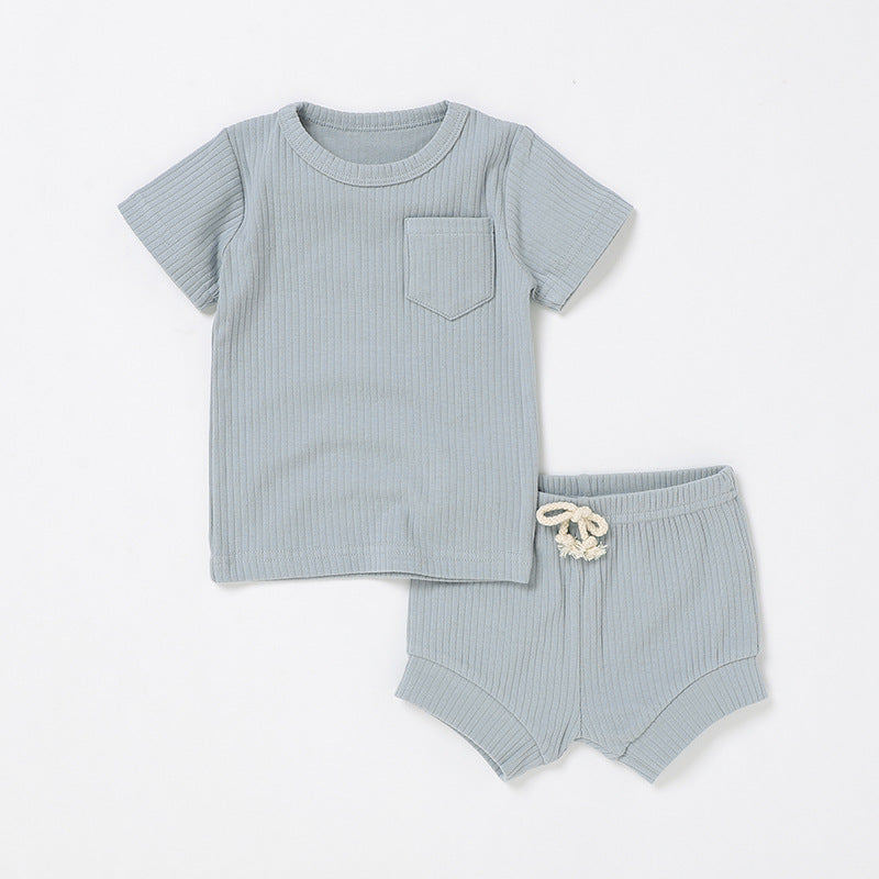 Casual Baby Short Sleeve Set Cute Solid Color Cotton Outfit