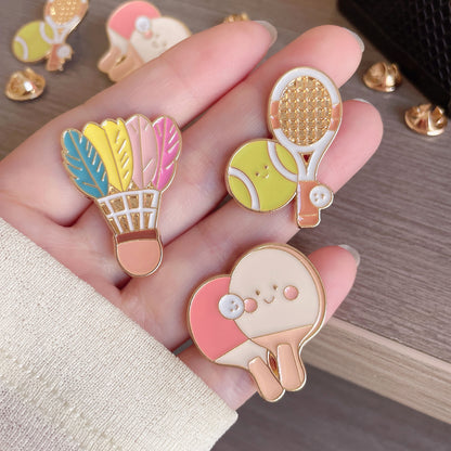 Cute Cartoon Sports Brooches – Badminton, Tennis & Ping Pong Metal Pins