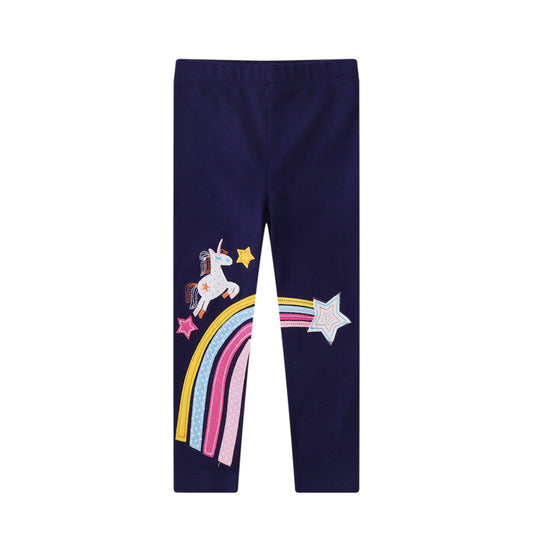 Rainbow Unicorn Embroidered Leggings for Girls