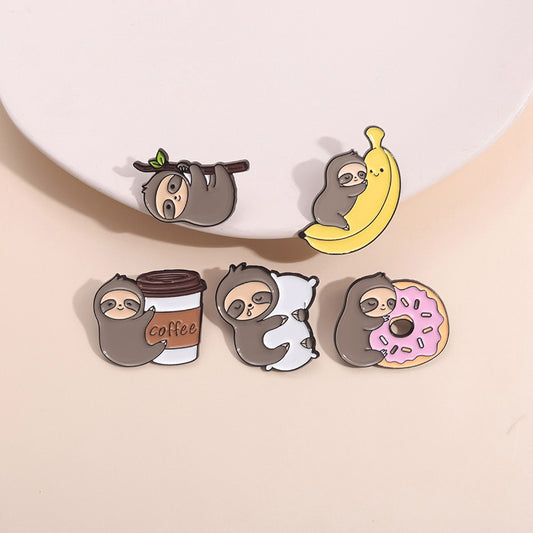 Cute Animal Sloth Brooch Cartoon Metal Badge Accessory