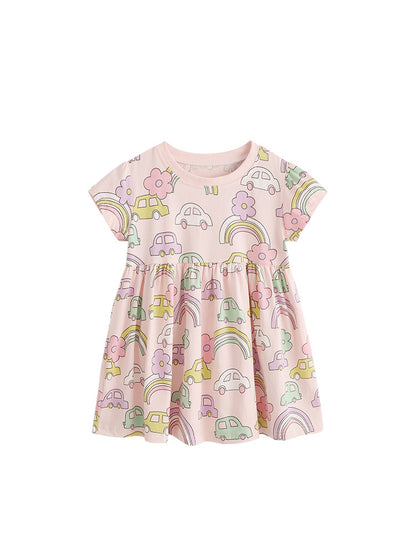 Princess Dress Cartoon Print Cotton Short Sleeve Toddler Dress