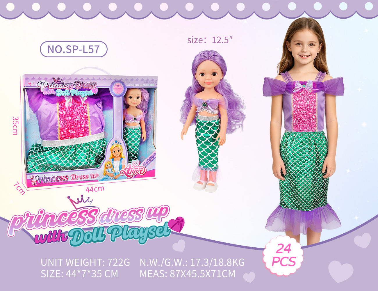 Princess Doll Dress-Up Playset - 32cm Rubber Doll Toy