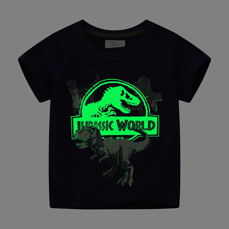 Glow-in-the-Dark Dinosaur Kids Short Sleeve T-Shirt