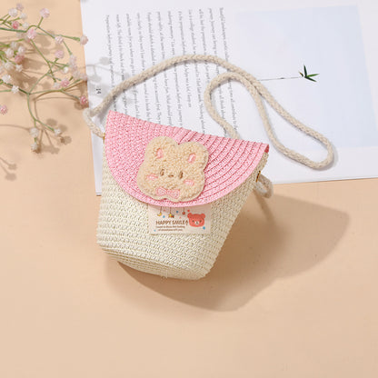 Cute Summer Children's Crossbody Woven Bag with Animal Patterns