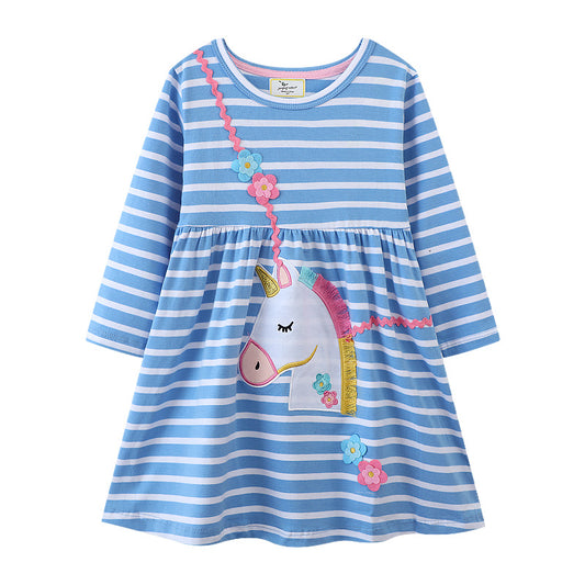 Girls' Long Sleeve Princess Dress Soft Cotton Casual Dress