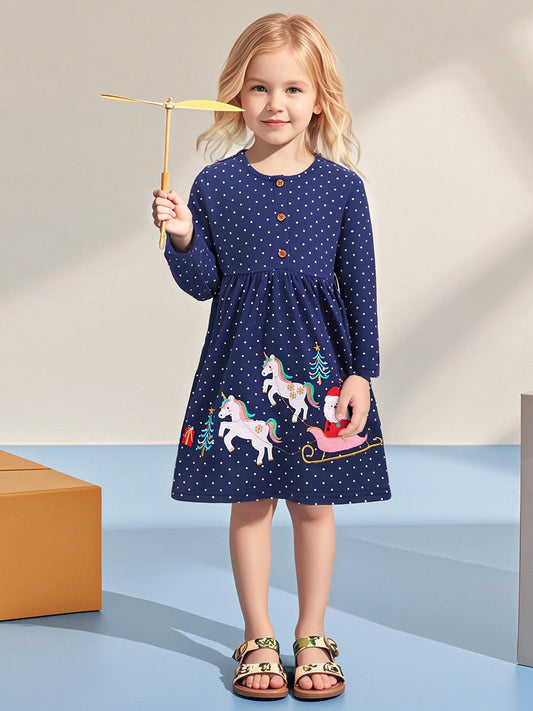 Trendy Cartoon Long Sleeve Dress for Girls