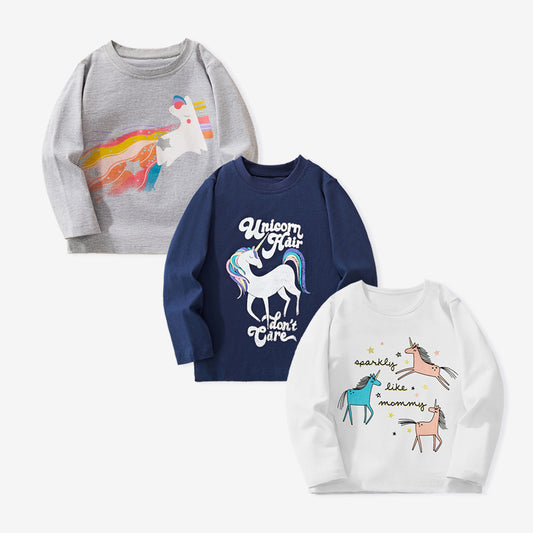 Unicorn Print Childrens Long Sleeve T-Shirt 3-Piece Set